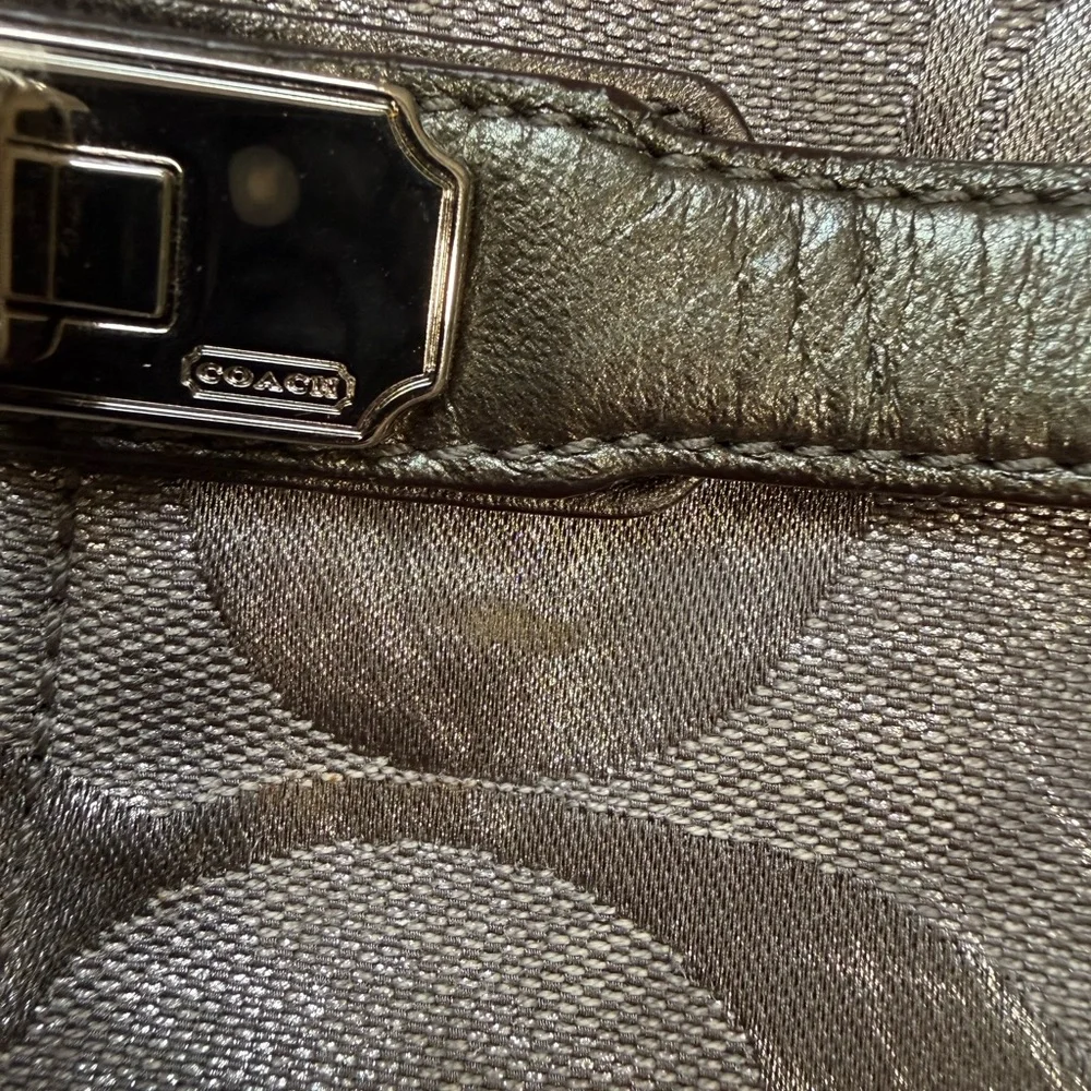 Coach Signature Metallic Silver & Gray Jacquard Shoulder Bag - Picture 5 of 8